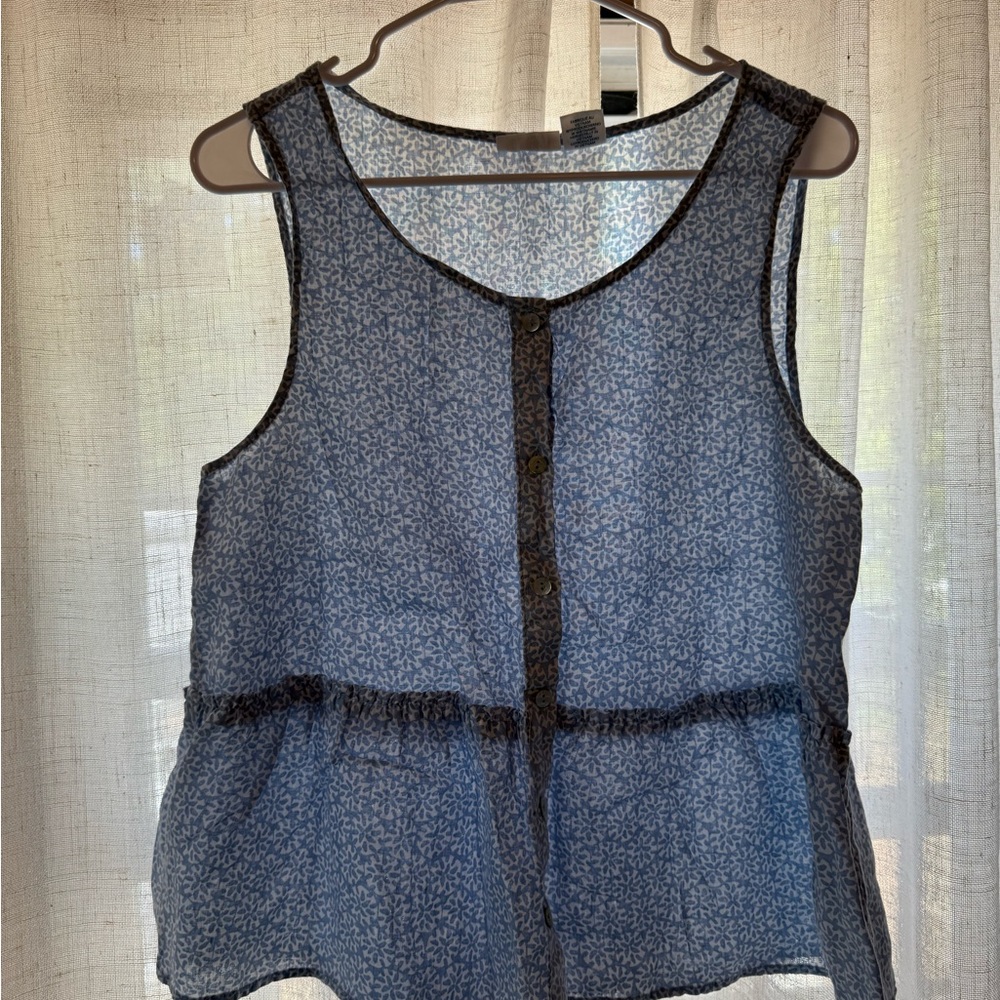 Sigrid Olsen Blue Floral Sleeveless Blouse